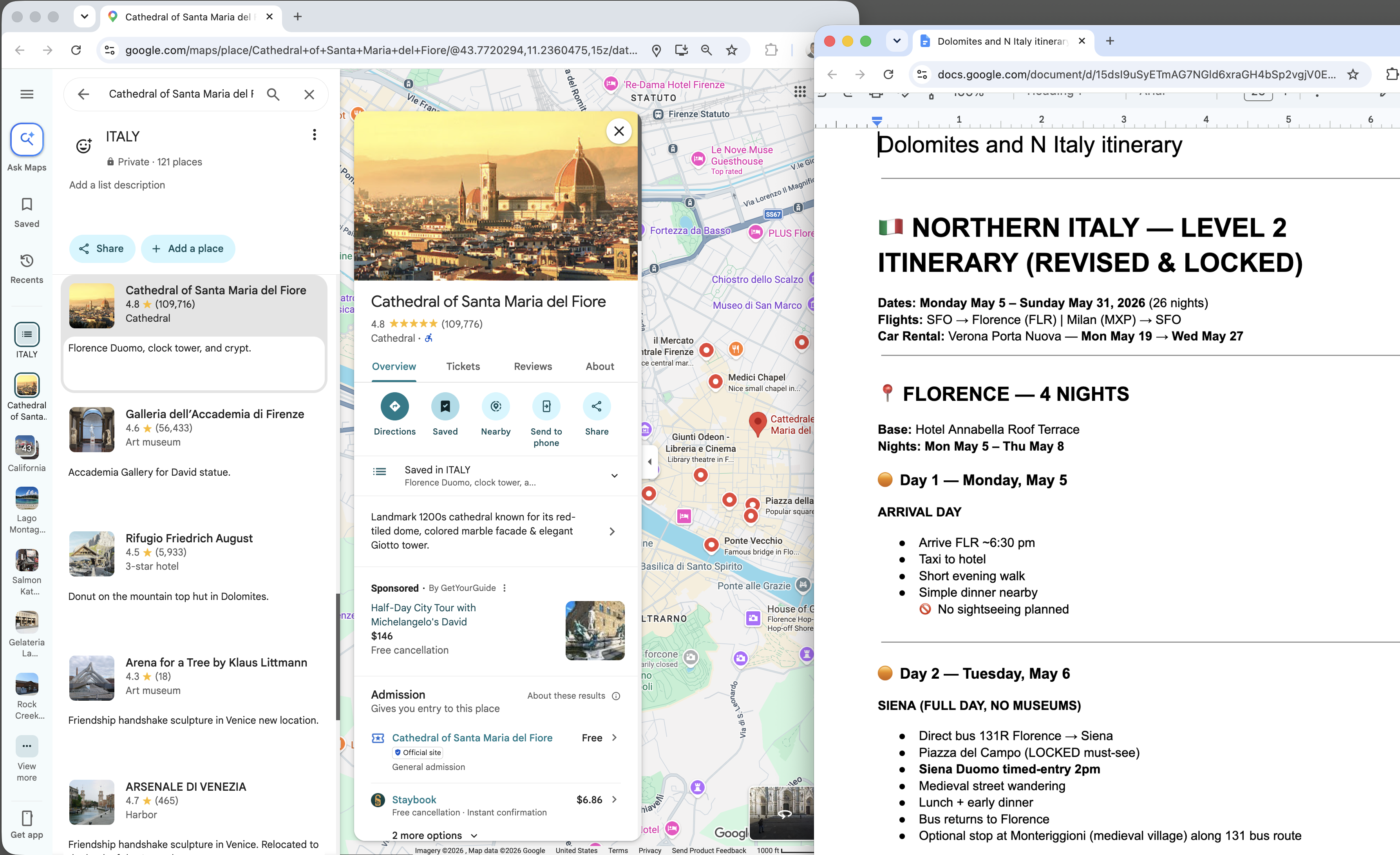 Travel places displayed on a laptop